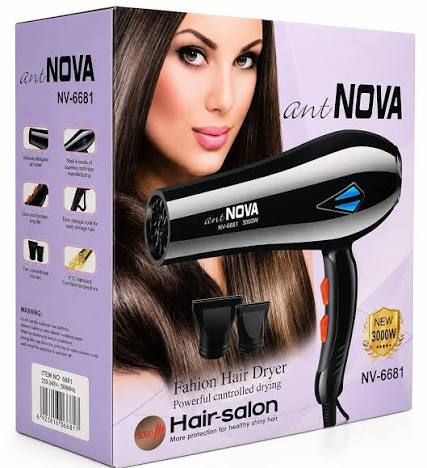 Secador NOVA NV-6581 3000W negro con caja del producto visible